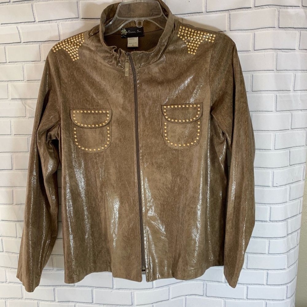 Damee‎ Coated Jacket Hi Collar Stud Detail Size M